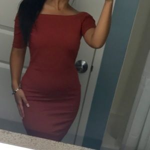 Rust off the shoulder dress